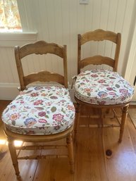 Pair Of Cane Seat Chairs With Cushions