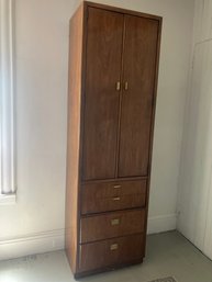 Vintage Mid Century Modern Campaign Style Tall Wooden Armoire, 1 Of 4