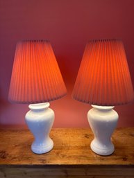 Pair Of White Lamps Woth Pink Shade
