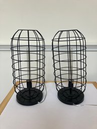 Pair Of Metal Cage Lamps.