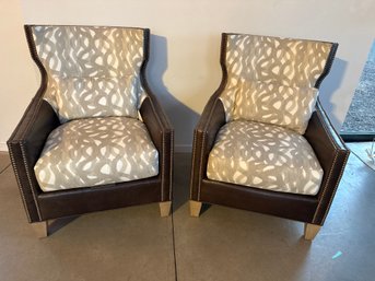Wesley Hall Pair Of Leather And Linen Chairs