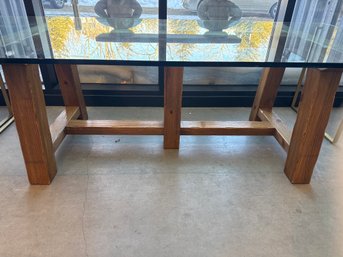 Fabulous Ralph Lauren Home Modern Farmhouse Glass Top Dining Table With Trestle Base