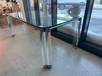 Vintage  Charles Hollis Jones Lucite Chrome And Glass Dining Table