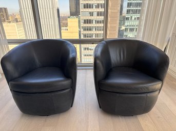 Pair Of Parker House Barolo Leather  Swivel Chairs