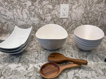 Set Of Bowls And Wood Servers As Pictured