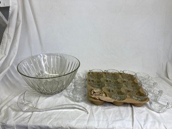 Vintage Cut Glass Punch Bowl With Cups