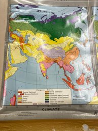 VINTAGE SCHOOL MAP OF ASIA-  Population Density, Economic Activity, Climate, Annual Precipitation
