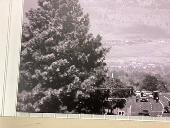 Large Black & White Photography Print Of City Road With Mountain Landscape