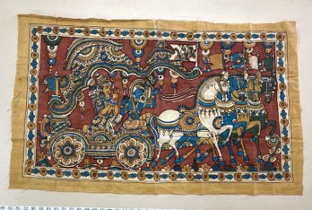 Vintage- Kalamkari Painting Of Krishna On Chariot Pulled By 4 Horses