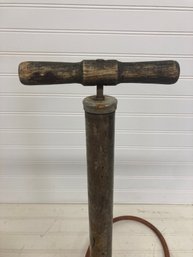 VINTAGE ANTIQUE AUTO BICYCLE HAND AIR PUMP- WOOD HANDLE