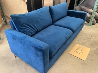 Awesome Blue Velvet Sofa With Sleek Gold Legs