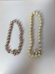 Pair Of Lg Bauble Mid Century Faux Pearls - Vintage Pearls