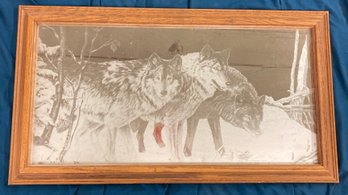 Mirrored Glass Etched Wolf Pack