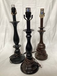 Trio Of Oil Rubbed Bronze Finish Lamp Bases- Wood/metal/resin