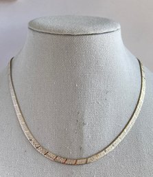 Laser Etched-Vintage Italian Sterling Silver Diagonal Cut Herringbone