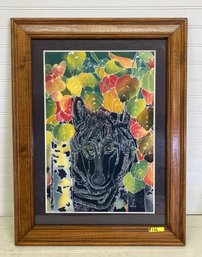 Stunning Framed Artisan Batik Of Wolf In Foliage