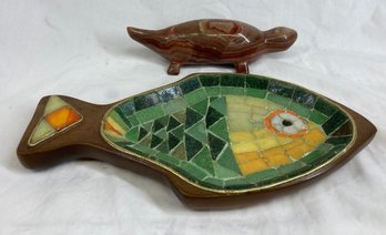 Fish Butter Dish And Turtle Sculpture