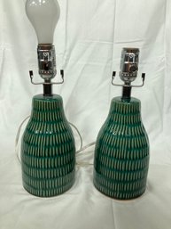 Pair Of Green Ceramic Lamps