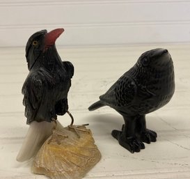 Caarved Stone Raven Figurines