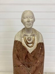 Handcrafted Ceramic Sculptural Figure, Southwestern Style-inspired Woman Wearing Jewelry & Blanket.