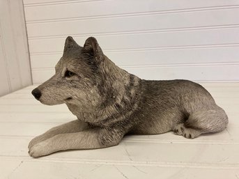 Vintage Lying Gray Wolf Sculpture