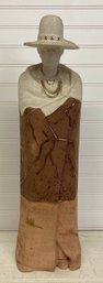 Handcrafted Ceramic Sculptural Figure, Styled As A Southwestern Style-inspired Man Wearing A Hat And Blanket.