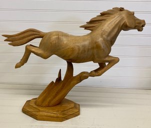 Wooden Running Horse Sculpture
