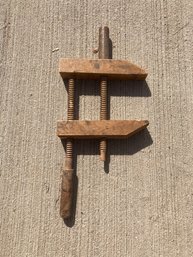 22' Vintage Antique Wood Hand Screw Large Wooden Clamp Vise