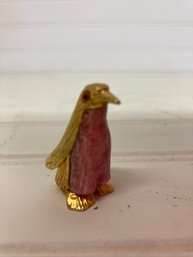 Gold Dipped Rhodochtosite Penguin Carved Figurine