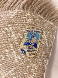 VINTAGE KENWOOD WOOL WOVEN TAN & CREAM FRINGED THROW