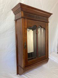 Fancy Antique Wooden Deco Hanging Cabinet With Inlay Detail Elaborate Beveled Glass