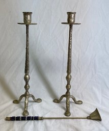 Pair Of Slender Metal Candle Sticks