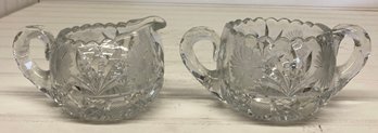 Crystal Cut Glass Sugar Dish & Creamer