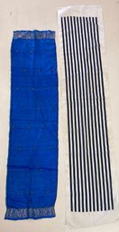 Pair Of Beautiful Scarves- Black & White Stripe &  Embroidered Gold Thread On Blue