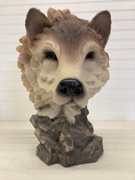 Painted Resin Wolf Head Sculpture
