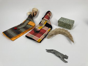 Great Collection Of Knickknacks Featuring Handmade Tribal Hand Puppets & Hand Carved Stone Alligator