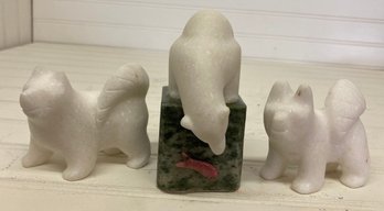 Carved Marble & Stone Bear & Wolf Art Figurines