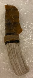 Handcrafted Primitive-style Knife Featuring A Flint-knapped Blade And An Antler Handle.