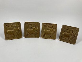 Set Of 4 Pakistan 2.5' Brass Ox Oxen Drawer Pulls Cabinet Handle Bullock Steer