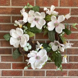 Faux White Flower Bird Nest Wreath