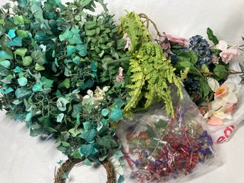Lot Of Faux Shrubbery And Flowers
