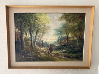 Framed Forest Scene Painting
