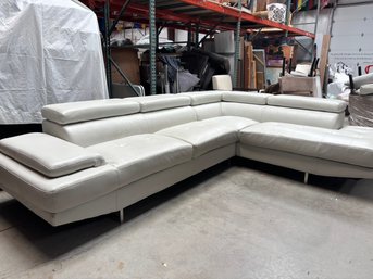 Great Modern White Vinyl Sectional Sofa- See Photos For Condition