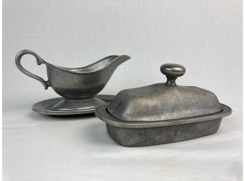 Wilton Mount Joy USA Pewter Butter Tray With A Lid & Gravy Dish & Plater