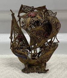 Vintage Brass Filigree Ship