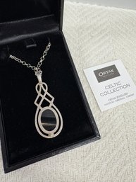 Ortak Scottish Sterling Silver Onyx Celtic Necklace (7.2 Grams)