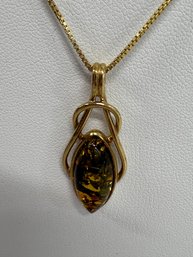 Sterling Silver Gold Overlay Amber Celtic Necklace (3.8 Grams)