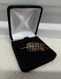 Vintage Sterling Silver Amber Leaf Brooch/Pendant (5.5 Grams)
