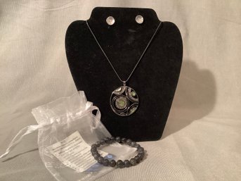 New Stunning Black Pendant, Earrings &  New-Bracelet