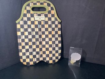 New Mackenzie-Childs Wine Bottle Tote  And Wine Stopper
